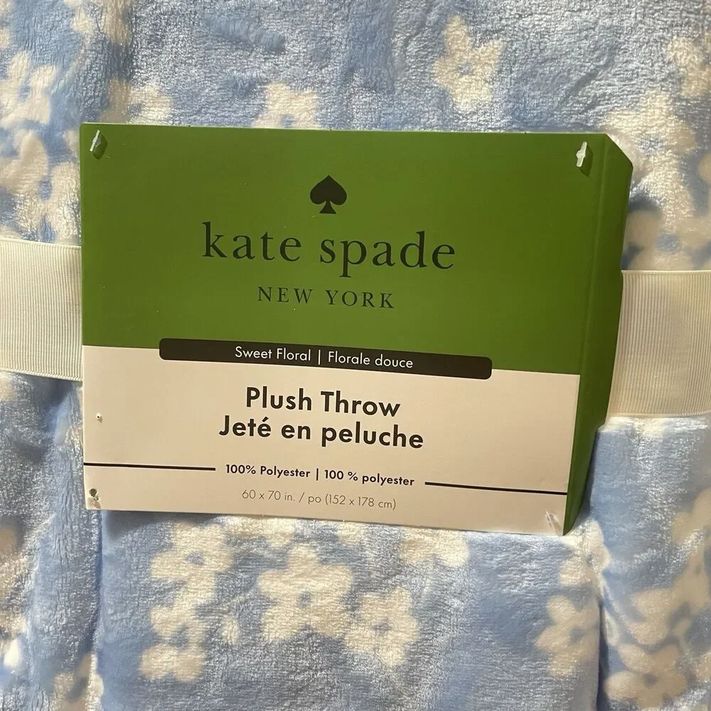 Kate Spade New York Sweet Floral Plush Throw Blanket - Blue & White (60